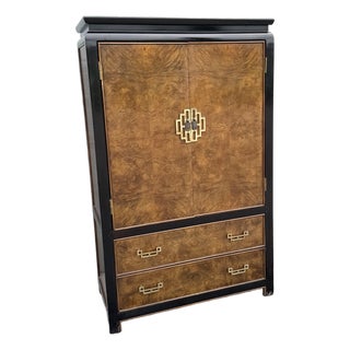 Chinoiserie Burl Wood and Black Armoire by Century For Sale