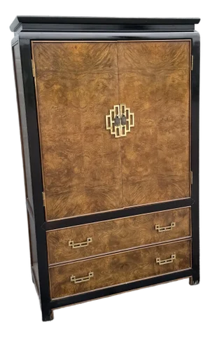 Chinoiserie Burl Wood and Black Armoire by Century