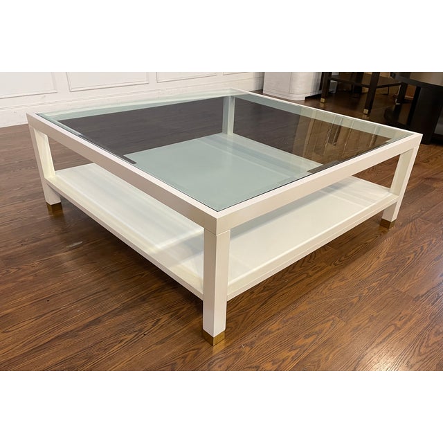 Contemporary Square Wood and Glass Cocktail Table by Highland House For Sale - Image 10 of 12