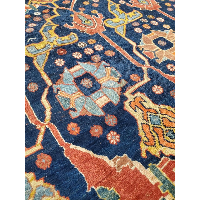 Navy Blue Antique Bijar Carpet Oriental Carpet, Handmade, Navy, Red, Light Blue and Green For Sale - Image 8 of 12