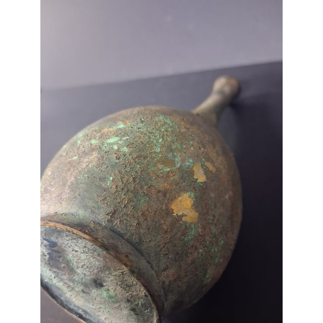 Mid-Century Modern Minimalist Takaoka Vertigris Patina Bronze Ikebana 9" Bud Vase For Sale - Image 3 of 15