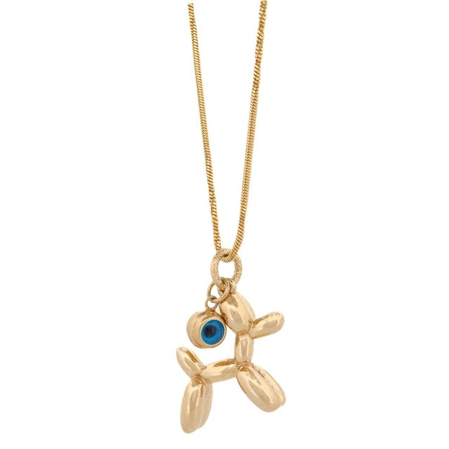 Gold Puppy Luck Balloon Dog & Evil Eye Gold Necklace For Sale - Image 8 of 8