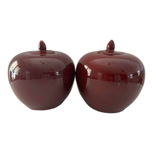 Pair of Vintage Chinese Vases With Oxblood Finish and Small Lids