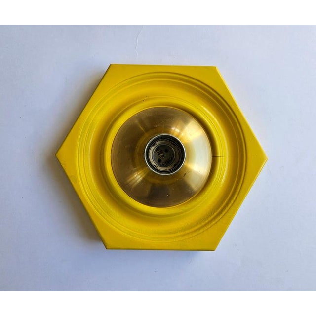 Wood Mid-Century Yellow Ceiling Lamp, Italy, 1970s For Sale - Image 7 of 15
