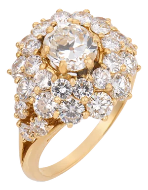 Mid 20th Century French Gia 1.10 Carat Old Mine Cut Diamond 18k Yellow Gold Cluster Ring, , Size 7