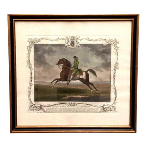 20th Century Framed Hand Colored Engraved Mezzotint Race Horse Print