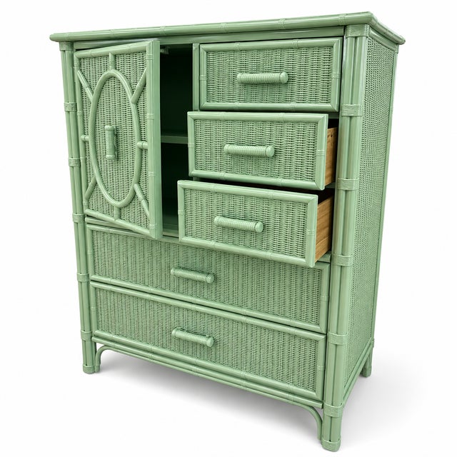 Ornamental & Decorative Materials Henry Link Faux Bamboo 5-Drawer Chest – Gumdrop Green For Sale - Image 7 of 8