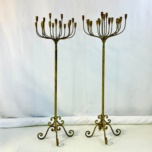 Rustic European Late 1800s Antique French Art Nouveau Monumental Candelabras, Floor Candle Stands- A Pair. For Sale - Image 3 of 12