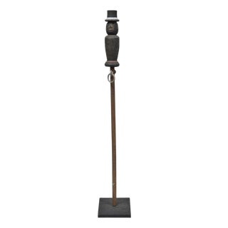 Vintage Carved Wood Figural Lawn Jockey Gentleman in Top Hat Horse Hitch Stand For Sale