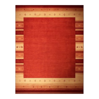5x8 Handloomed Red Gabbeh Tribal Geometric Modern Hand Loomed Wool Carpet Rug For Sale