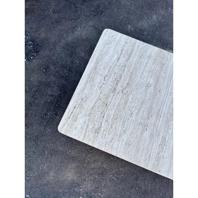 Mid-Century Modern Vintage 1980s Travertine Marble Pedestal Accent Table For Sale - Image 3 of 3