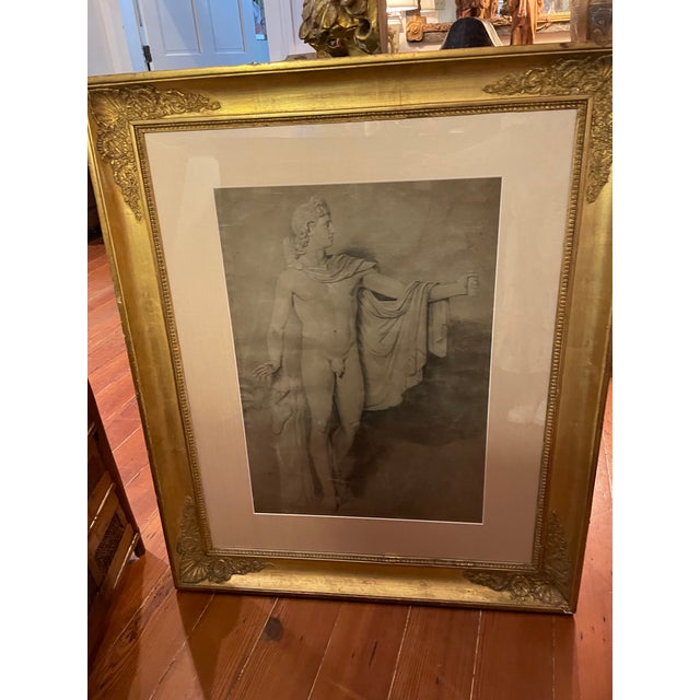 Slate Gray Large 19th C. Academy Drawing Presented in a Period Empire Frame For Sale - Image 8 of 14