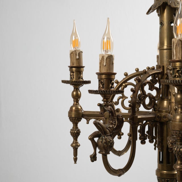 Neo-Gothic Style Gilt Bronze Chandelier, 1880 For Sale - Image 4 of 9