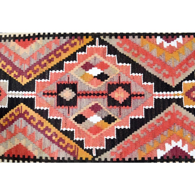 1970s Vintage Turkish Handmade Wool Cotton Orange Runner Rug For Sale - Image 9 of 11