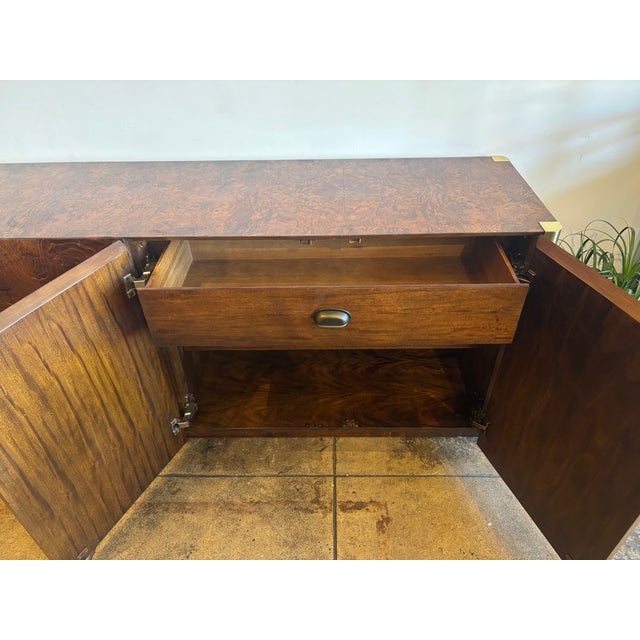 1970s Century Furniture 1970’s 4-Door Burlwood and Brass Credenza For Sale - Image 5 of 8