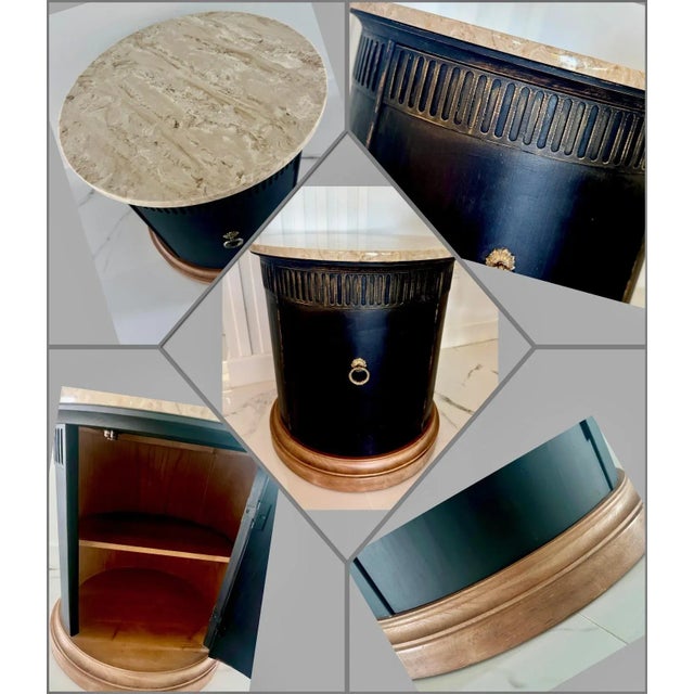 Black Round Black Marble-Top Cabinet With Brass Lion’s Head Pull For Sale - Image 8 of 8