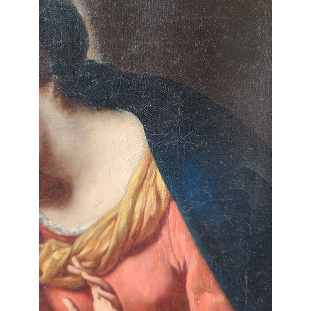 Black Antique 19th Century Baby Jesus Oil Painting Madonna Del Velo After Carlo Dolci For Sale - Image 8 of 17