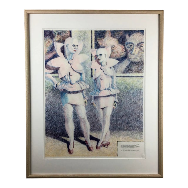 Original Pastel Painting of Eva & Adele New York Times 1993 For Sale