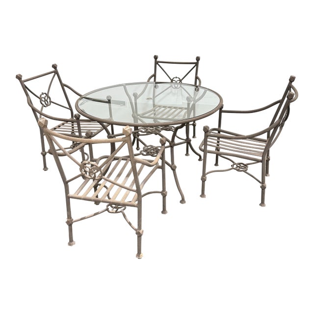 Terra Furniture Renaissance Outdoor Patio Table + Chairs, Set of Five For Sale