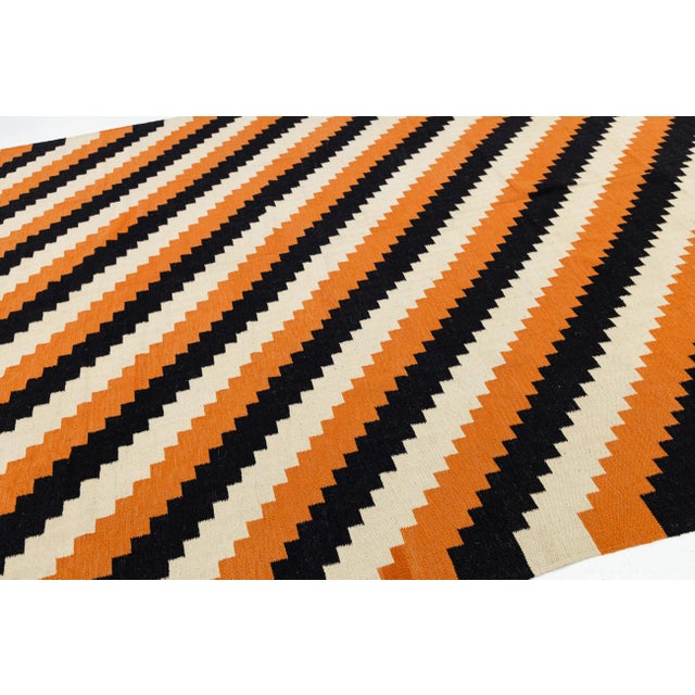 2020s 9x12 Vibrant Modern Navajo Style Geometric Wool Rug in Burnt Orange For Sale - Image 5 of 11