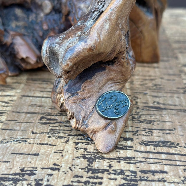 Late 20th Century Vintage John Perry Dolphin Sculpture on Burled Teak Root Base For Sale - Image 5 of 10