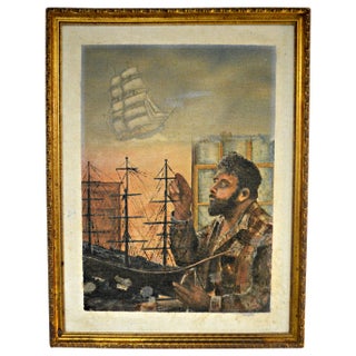 Sailboat Model Oil Painting on Burlap For Sale