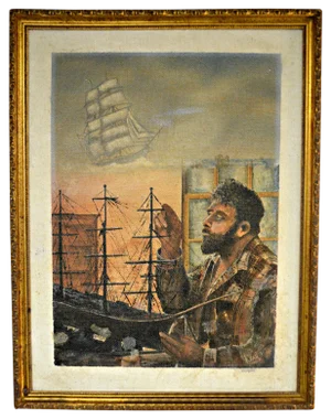 Sailboat Model Oil Painting on Burlap