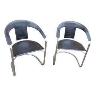 Black Saddle Leather Dining Chairs by A. Rizzatto for Lo Studio, Italy, 1980, Set of 2 For Sale