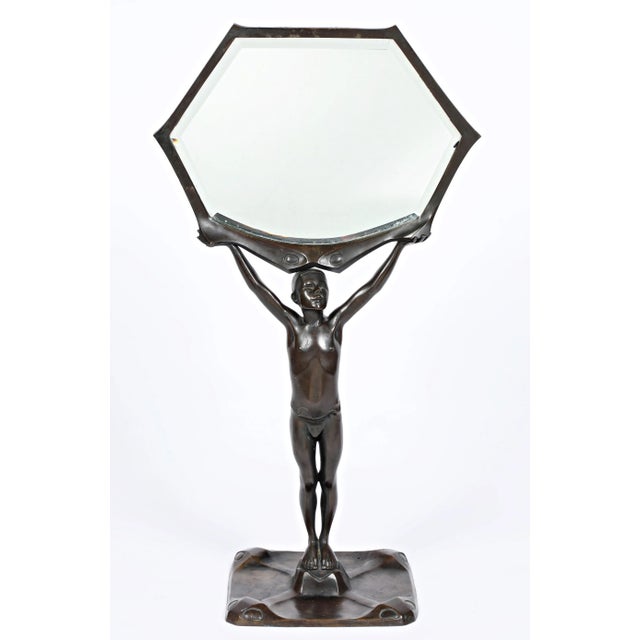 Peter Winter-Heidingsfeld, Large Art Nouveau Standing Mirror with a Naked Youth, Bronze, Around 1900 For Sale - Image 10 of 10