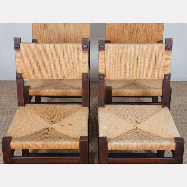 Straw-Seated Chairs in Oak, 1950, Set of 4, in Good conditions. Designed 1950 to 1959