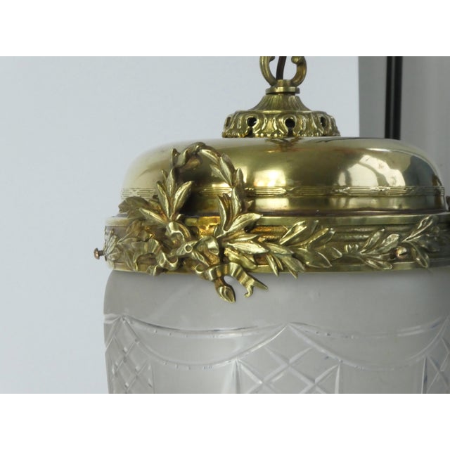 Gold Antique French Art Nouveau Pendant Lamp in Crystal and Brass For Sale - Image 8 of 10