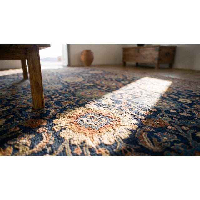 Textile 1890s Blue Navy Geometric Antique Nw. Persian Bijar Rug 11' X 18'4" Handknotted Wool Carpet For Sale - Image 7 of 9