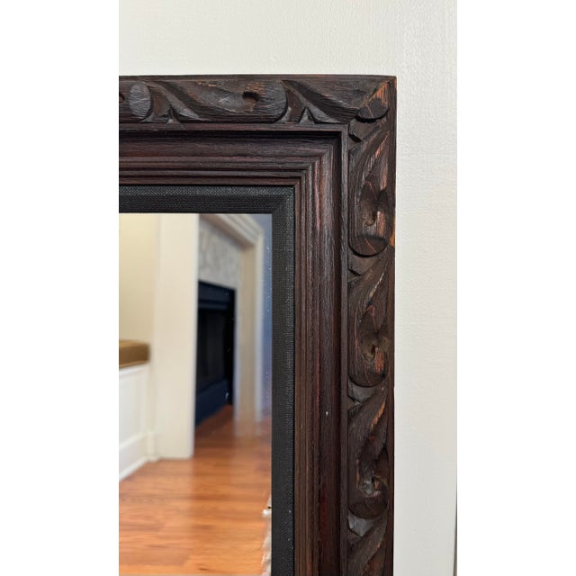 Wood Vintage Rococo Walnut Solid Wood & Black Linen Mat Wall MIrror For Sale - Image 7 of 12