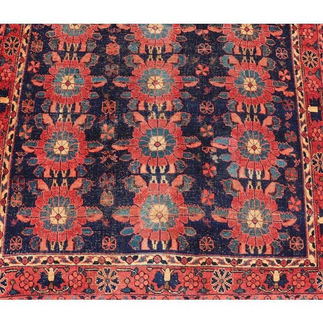 Antique Persian Bidjar Rug With All-Over Floral Motifs in Red and Blue 5'0 X 7'9 For Sale - Image 10 of 12