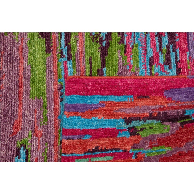 Abstract Modern Handmade Texture Wool Rug With Multicolor Field For Sale - Image 9 of 9