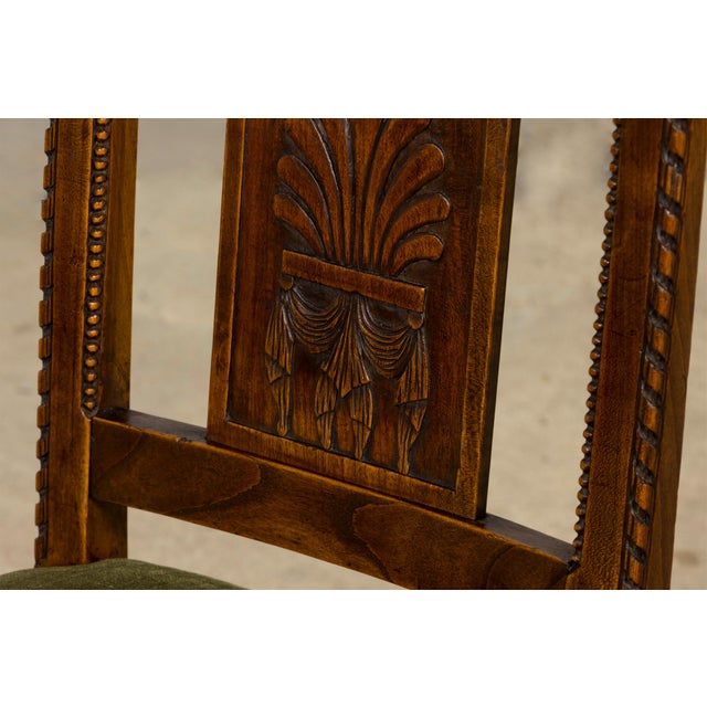 Set of 10 Mid-19th Century French Directoire Walnut Dining Chairs in Olive Green For Sale - Image 11 of 18