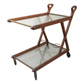 Italian Serving Trolley in Brass and Glass, 1950s For Sale