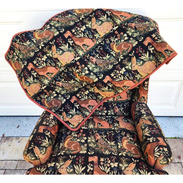 Vintage Robert Allen Chippendale Wingback Armchair French Country Farmhouse Animals For Sale - Image 9 of 11