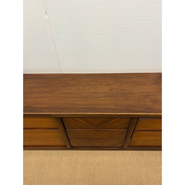 Wood Mid-Century Modern Chevron Book-Matched Walnut Dresser by Lane Furniture Company, C. 1960s For Sale - Image 7 of 10