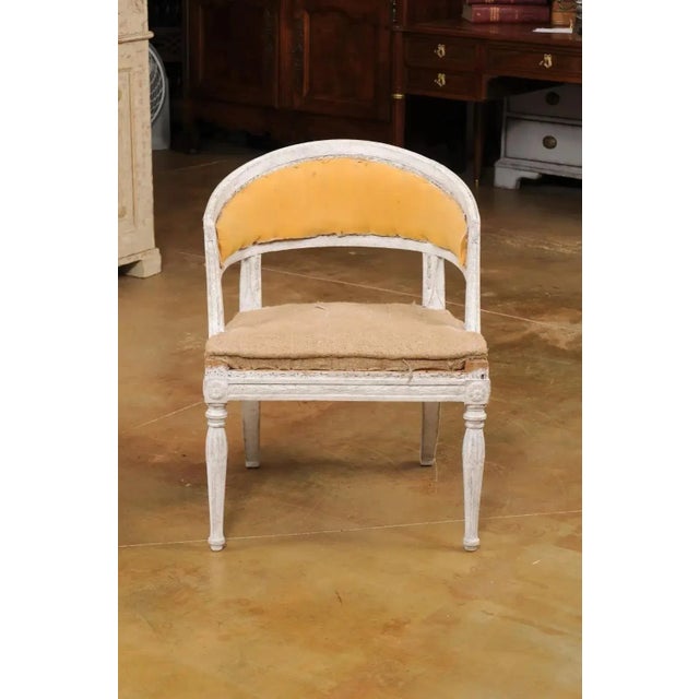 Brown Swedish Gustavian Style Painted Tub Chairs with Carved Campanula Friezes - A Pair For Sale - Image 8 of 13