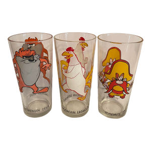1973 Looney Tunes "Yosemite Sam, Foghorn Leghorn and Tasmanian Devil" Collectors Series Glasses-Set of 3