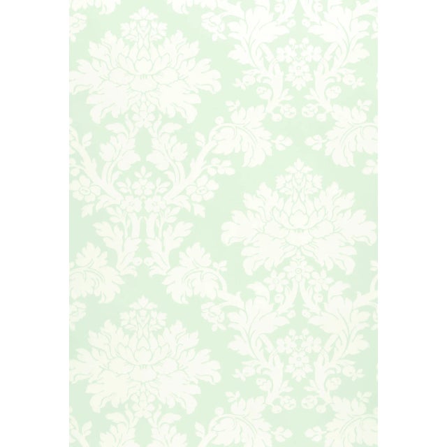 Contemporary Sample - Schumacher Tierni Damask Wallpaper in Robin's Egg For Sale - Image 3 of 3