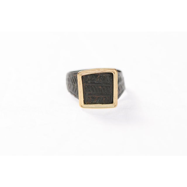 Byzantine Bronze Ring W 21k Square Accent, Size 8 For Sale - Image 9 of 12