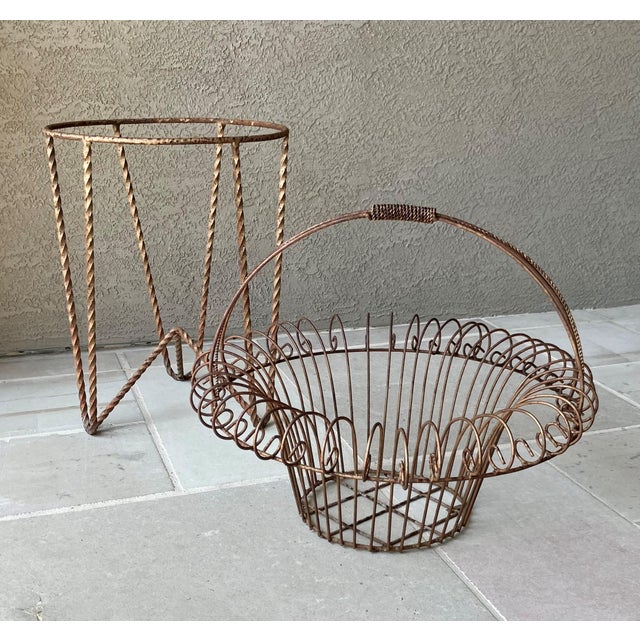 Circa 1980 Nicely-Sized Victorian-Style Steel Wirework Planter Basket & Forged Steel Stand – 2 Pieces For Sale - Image 17 of 18