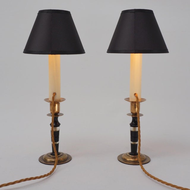 Metal 1950`s French Art Deco Style Modernist Candlestick Table Lamps, Bronze & Lucite - A Pair - Rewired For Sale - Image 7 of 12