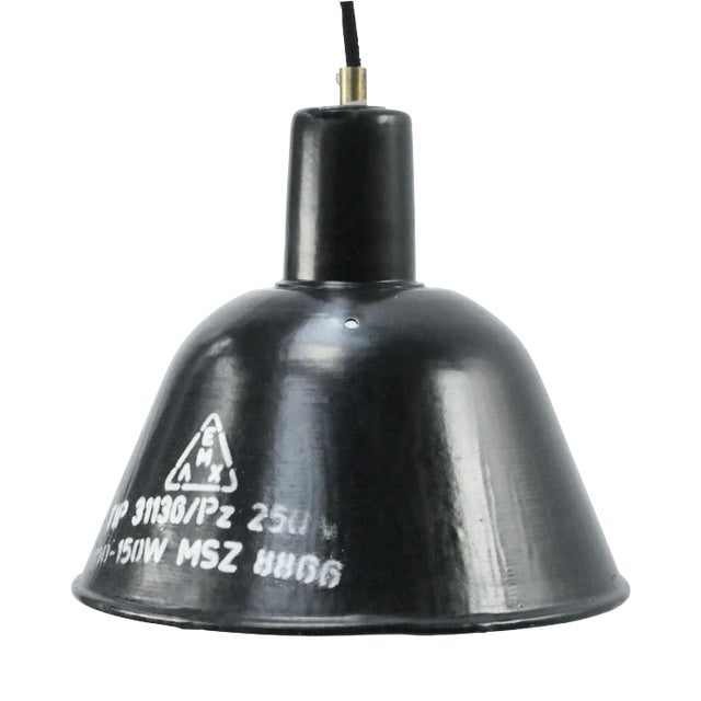Vintage Industrial Black Enamel Factory Pendant Lights For Sale
