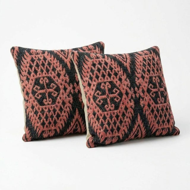 Mid-Century Modern Bohemian Turkish Kilim Pillow Cover 15'' X 16'' - Set of Two For Sale - Image 3 of 4