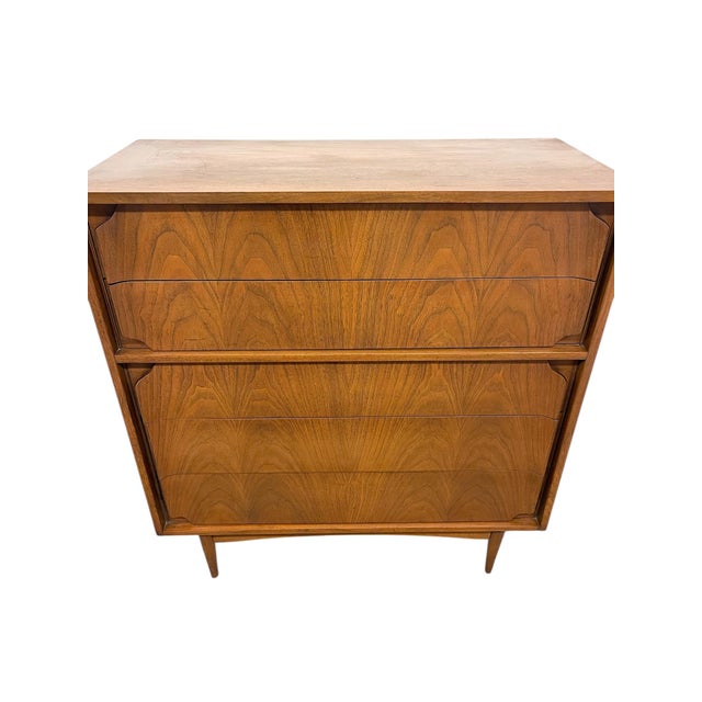 1970s Mid-Century Modern Highboy Dresser With Sculpted Drawer Fronts For Sale - Image 9 of 10