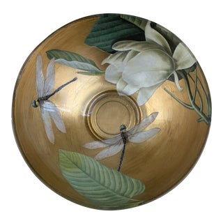 Signed Handpainted and Decoupage Dragonfly Bowl For Sale