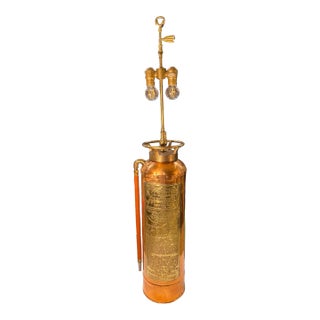 1930s Brass and Copper Foamite Fire Extinguisher Table Lamp With Benjamin Socket. For Sale